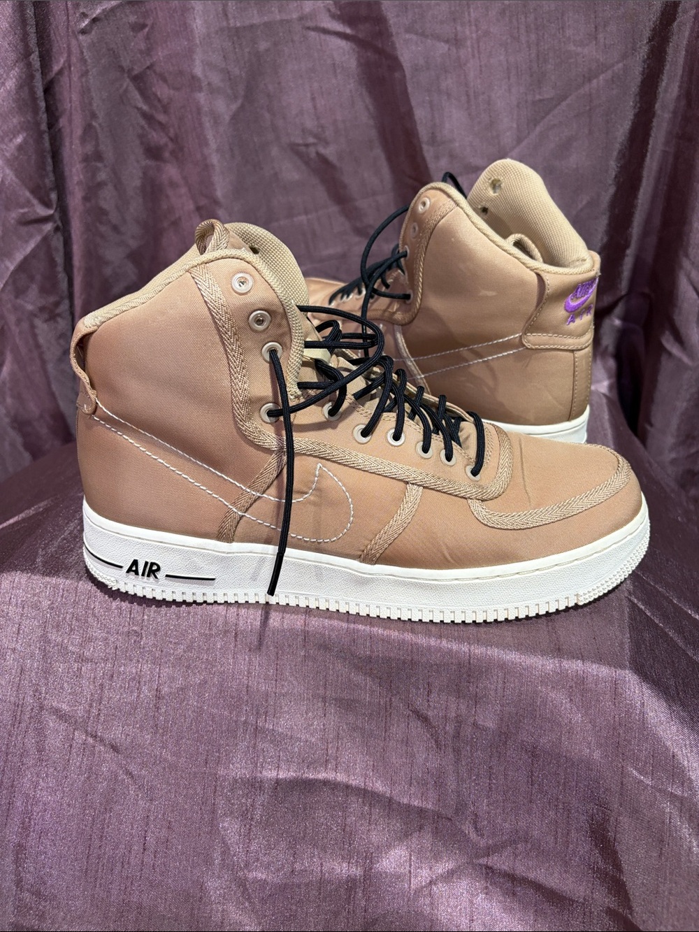 Nike Men's High-Top Sneakers in Tan with White Sole and Black Laces
